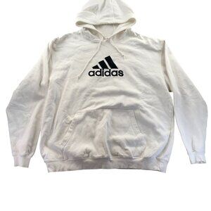 Adidas Mens Hooded Sweatshirt Size 2XL White Pullover Classic Embroidered Casual